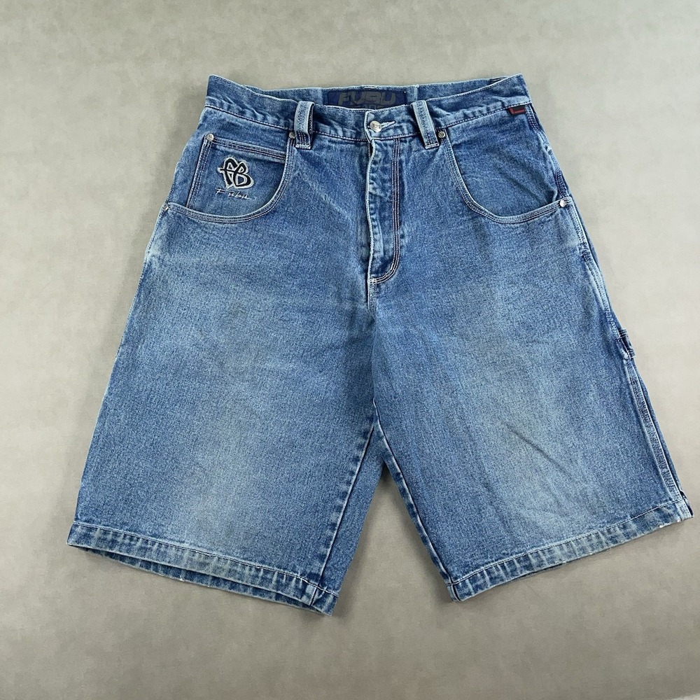 Vintage 90s Y2K FUBU Collection Denim Jean Shorts Mens 33 Baggy Hip Hop Jorts
